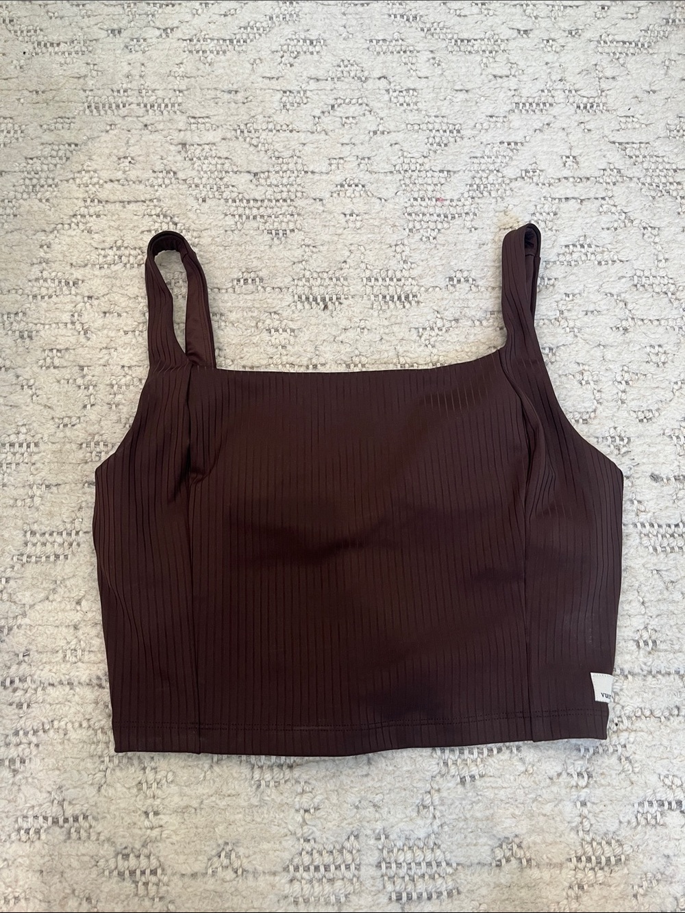 Vuori Ribbed Square Neck Crop Tank - Dark Brown